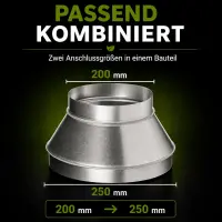 Reducer 200 mm / 250 mm Metal – Ventilation Reduction Adapter