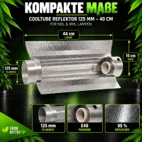 Cooltube Reflektor 125 mm Flansch 40 cm lang – Für NDL & MHL Lampen