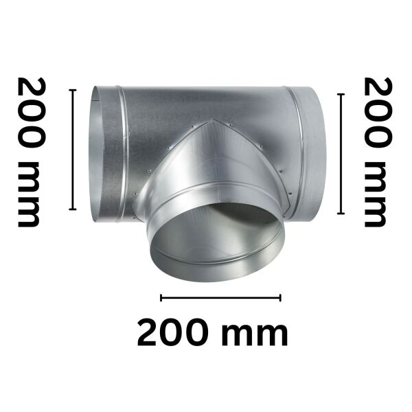 T-Stück 200 mm Metall – Lüftung T-Verbinder