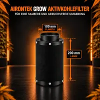 Airontek Activated Carbon Filter 240 m³/h 100 mm Flange – 200 mm Odor Filter for Grow Tent