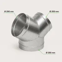 Y-Stück 250/200/200 mm Metall – Lüftung Y-Verbinder