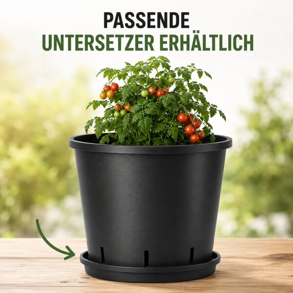 GROWMANIA Blumentopf 15 Liter, Braun, Aus Kunststoff – Für Innen & Außen, Mit Drainage
