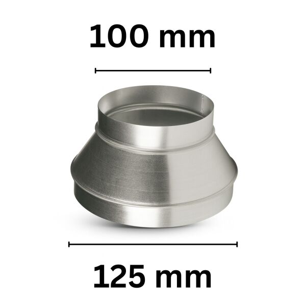 Reduzierstück 100/125 mm Metall - Lüftungskanal Adapter