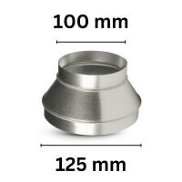 Reducer Piece 100/125 mm Metal - Duct Adapter