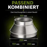 Reduzierstück 250/150 mm Metall - Lüftungskanal Adapter